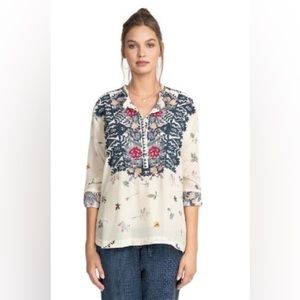 Johnny Was Nostra Embroidered Silk Blouse